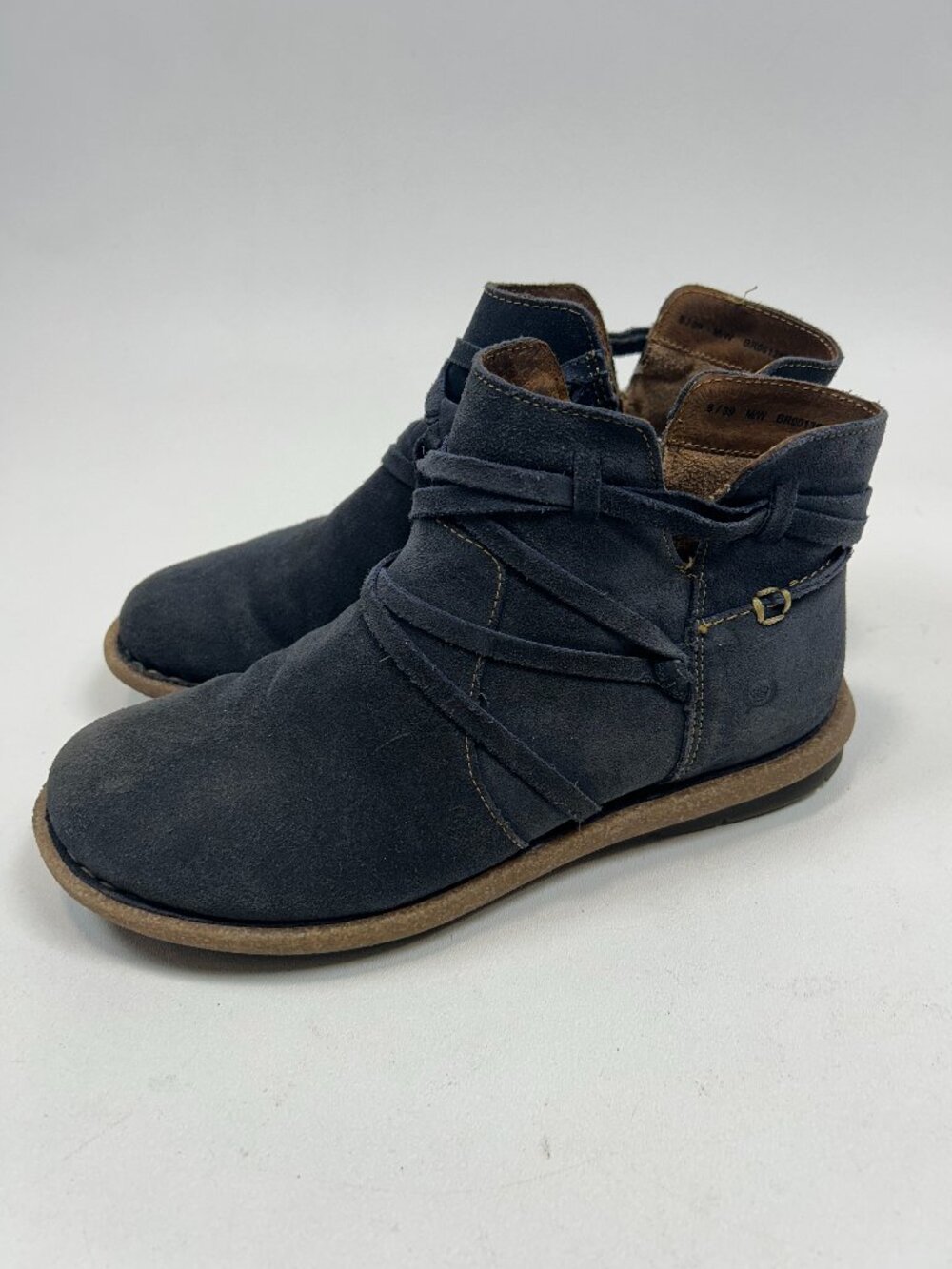 BORN Tarkiln Boots Women's sz 8/39 Blue Leather Comfort Ankle Booties Boho Zip